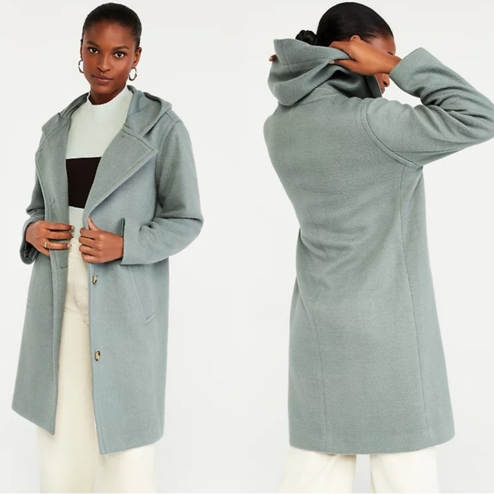 Ann Taylor Blurred Teal Wool Hooded Duffle Coat Size Small